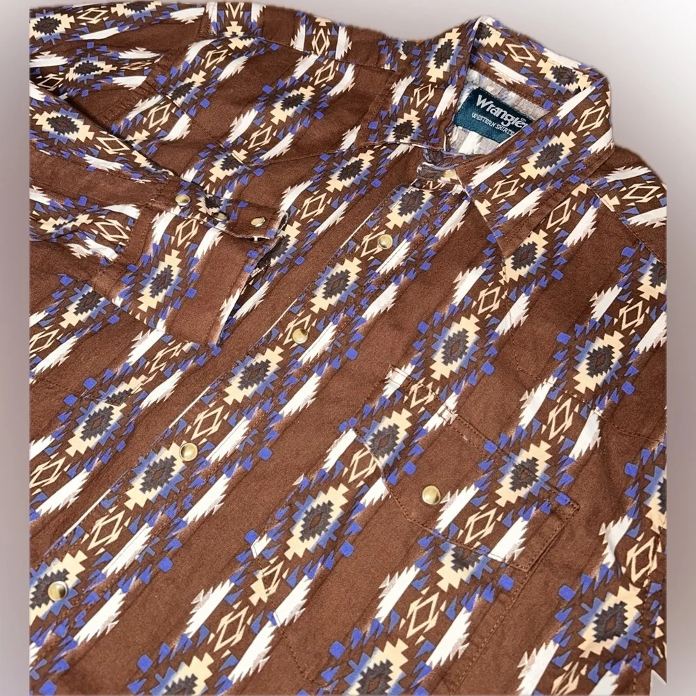 Vintage Syle Wrangler South Western Aztec Tribal Cowboy Patterned Snap  Shirt M